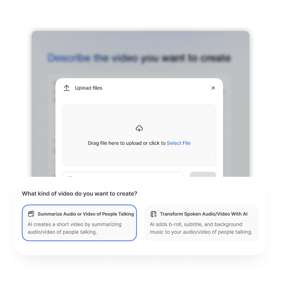 AI video generator supports uploading media or pasting links to automatically generate video from various sources.